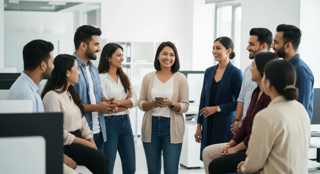 HR Manager talking to her peers